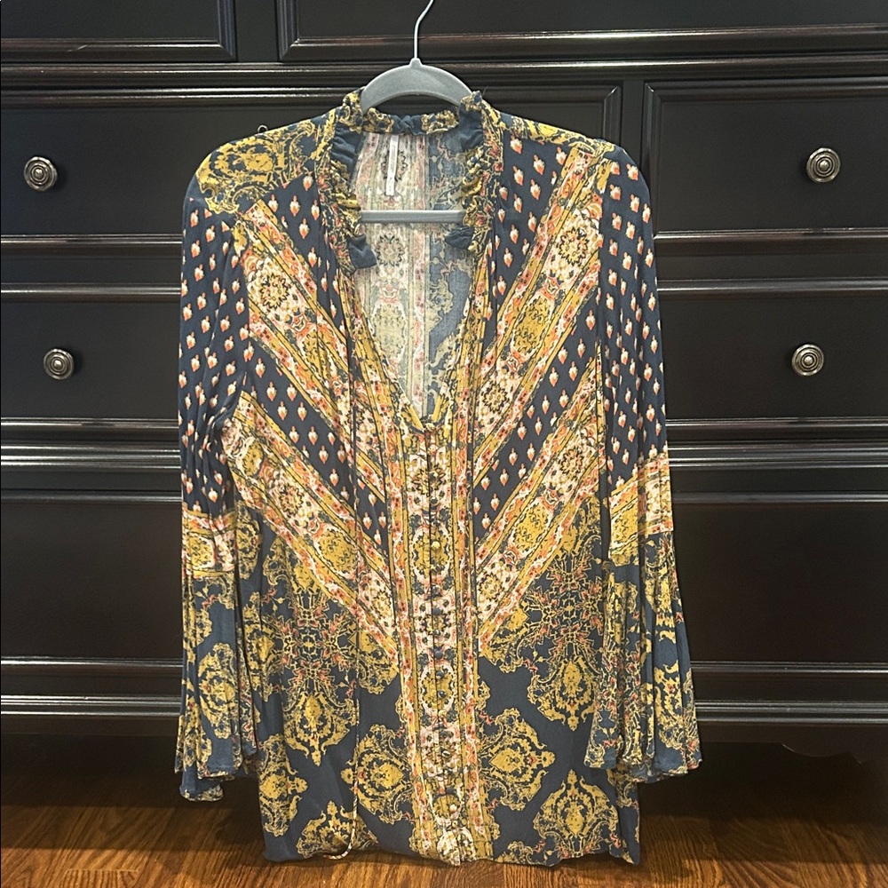 Free People Green and Gold Mini Dress/Top